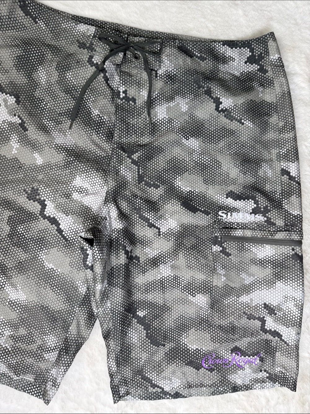 Simms Camo SolarFlex Baggies Board Shorts 38 Fly Fishing Pockets Comfort Read